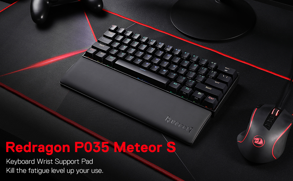 Redragon P035 Meteor S Keyboard Wrist Rest Pad Soft Memory Foam w/ Anti-Slip Rubber Base For 60% 61 Keys Compact Size